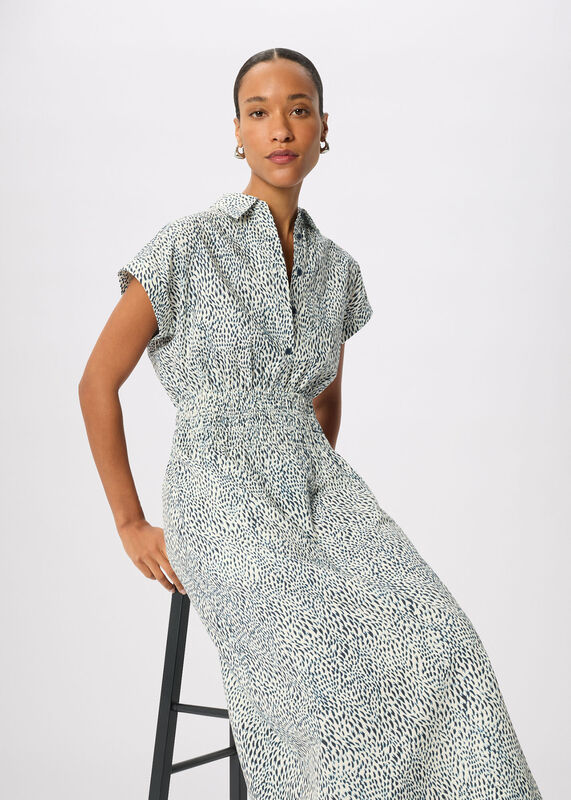 Navy Flecked Animal Collared Dress