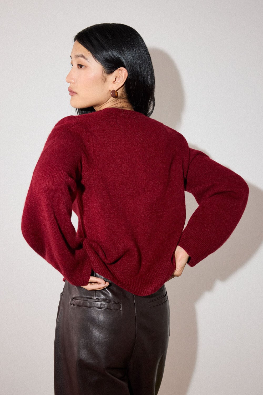 Wool Mix Puff Sleeve Cardigan