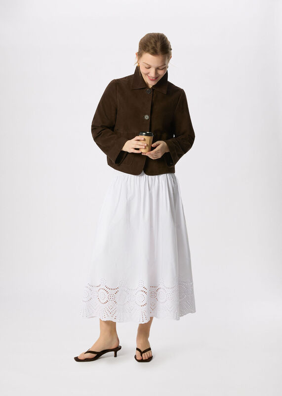 White Broderie Cotton Midi Skirt