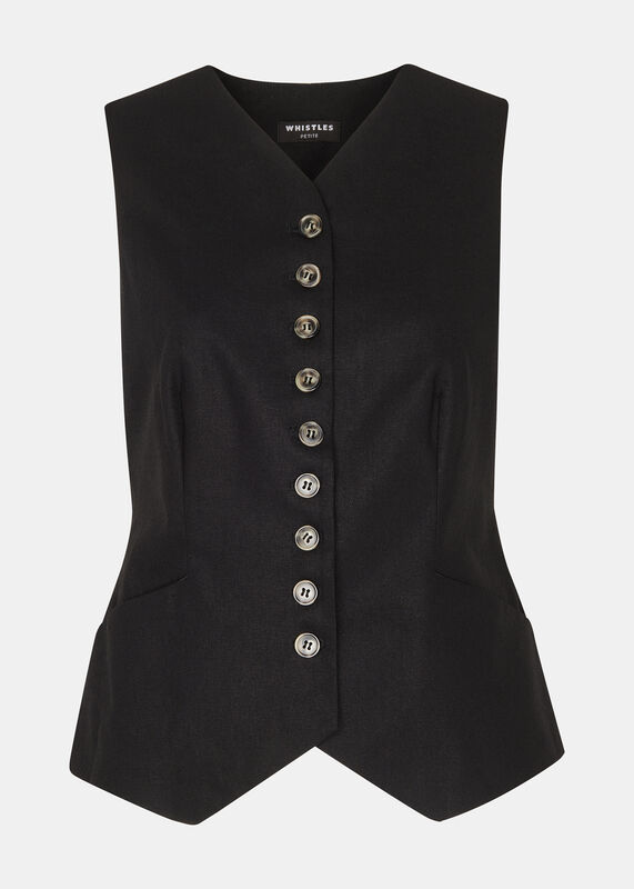 Black Petite Lindsey Linen Blend Waistcoat