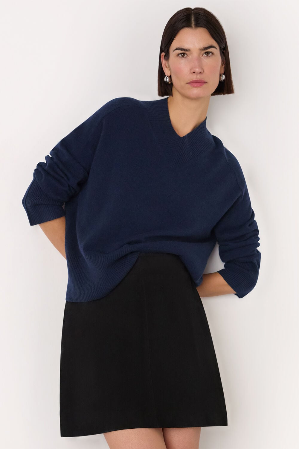 Navy Cashmere V Neck Knit