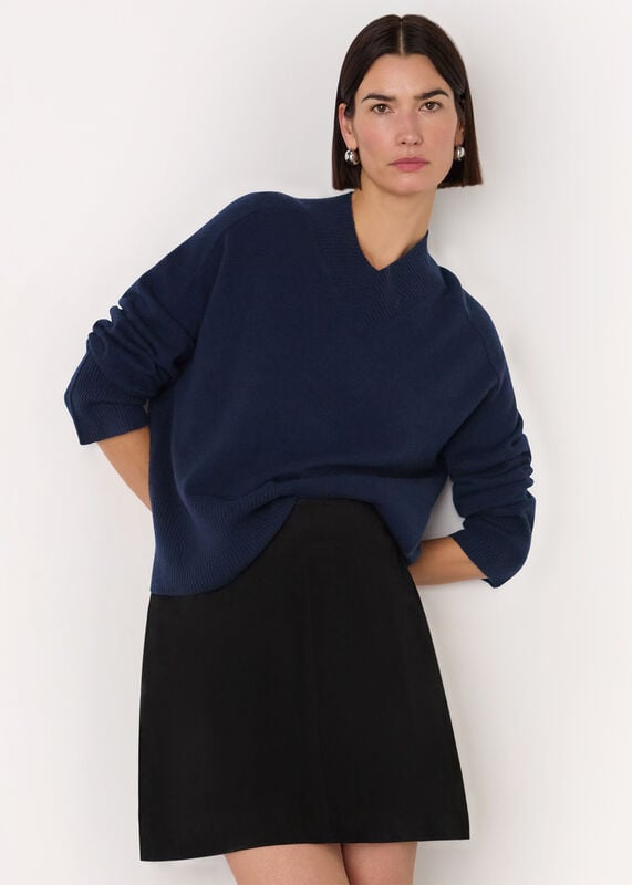 Navy Cashmere V Neck Sweater