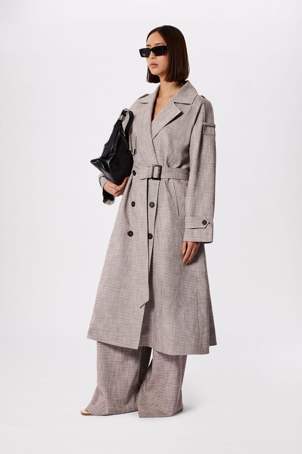 Grey Checked Trench Coat
