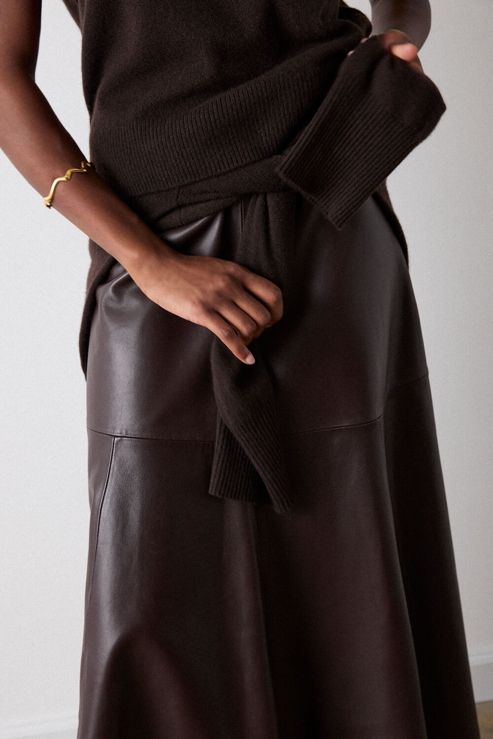Brown Full Hem Leather Circle Skirt