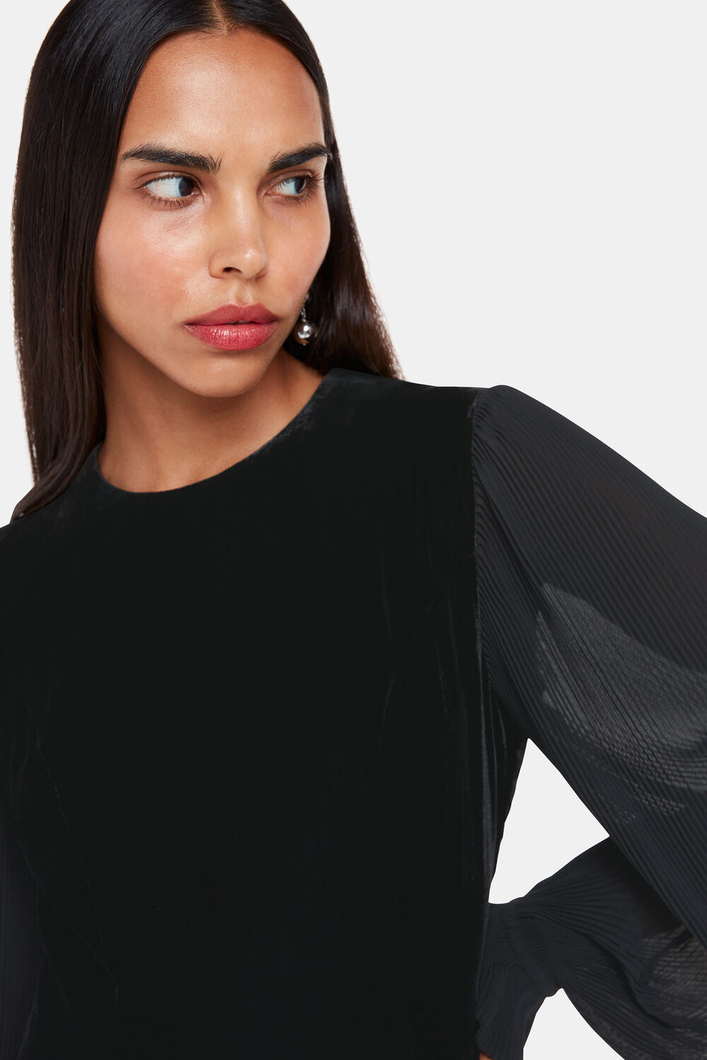 Velvet Pleat Sleeve Mini Dress
