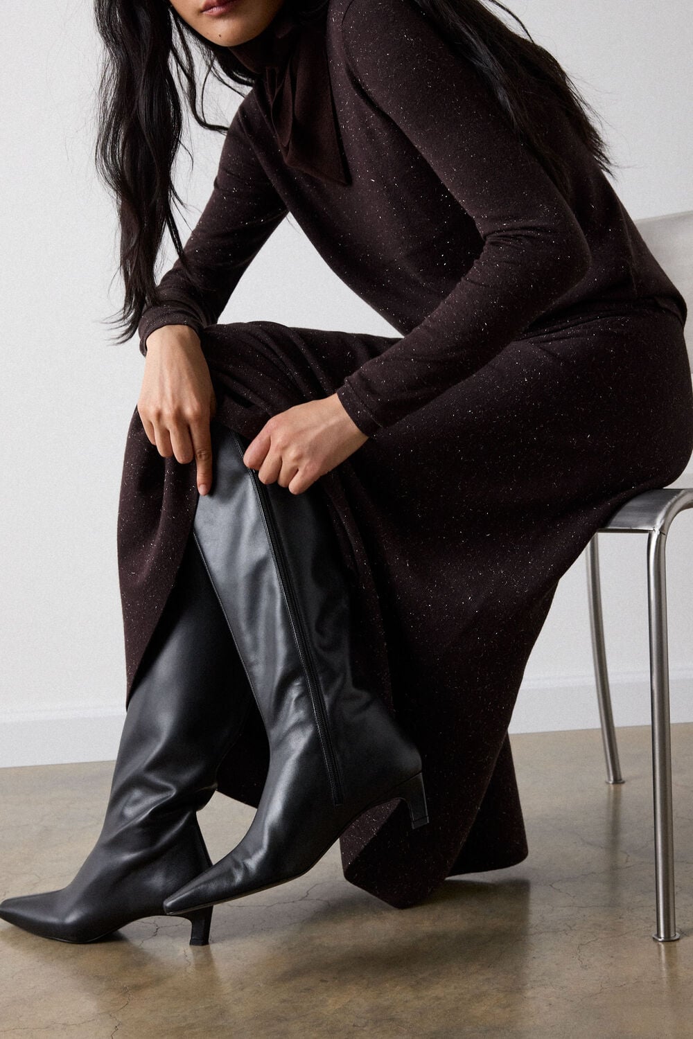 Brown Annie Sparkle Knit Midi Skirt