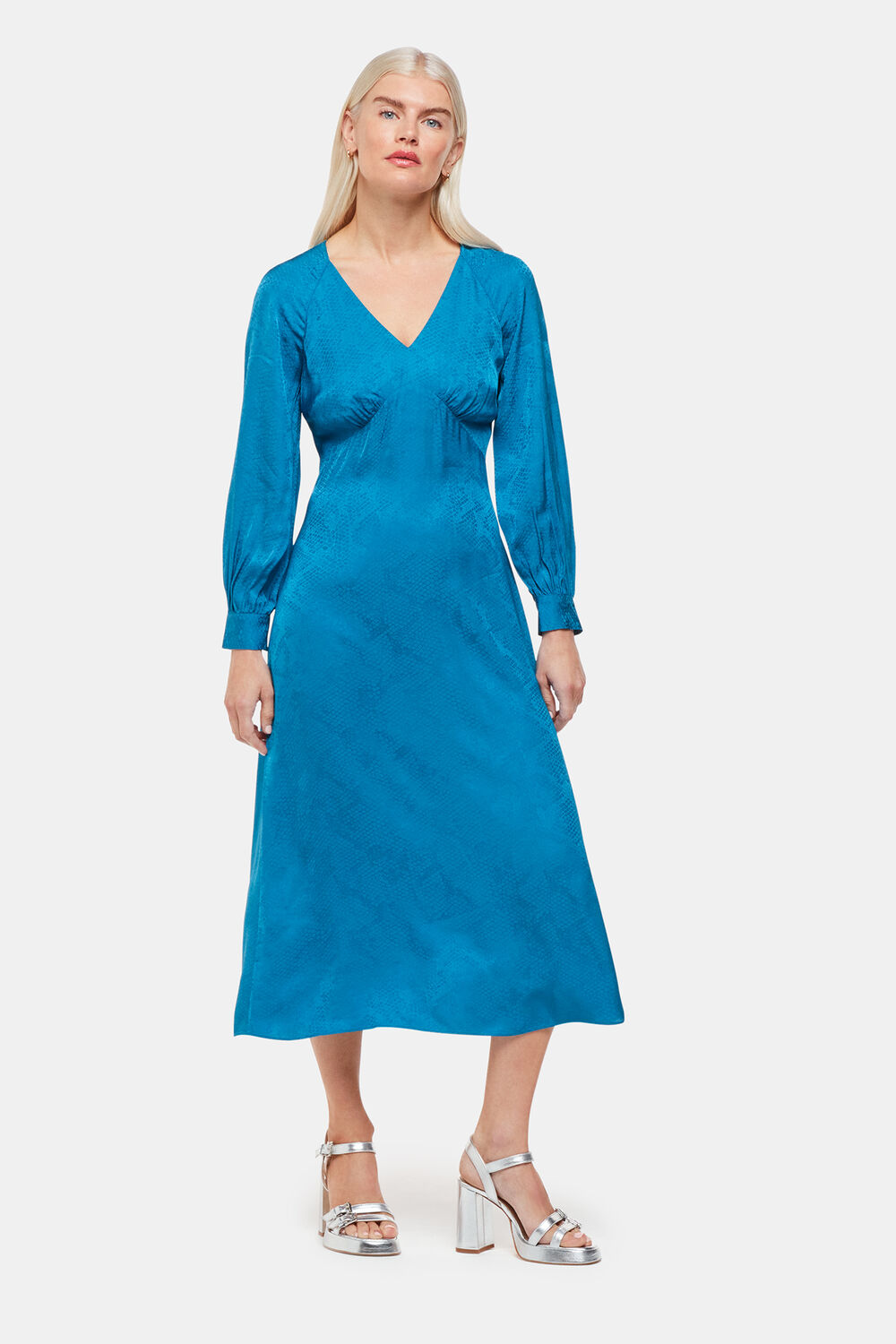 Blue Petite Serpent Jacquard Midi Dress