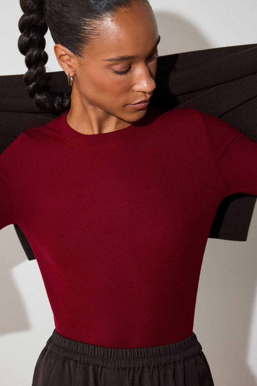 Red Essential Ribbed Crew