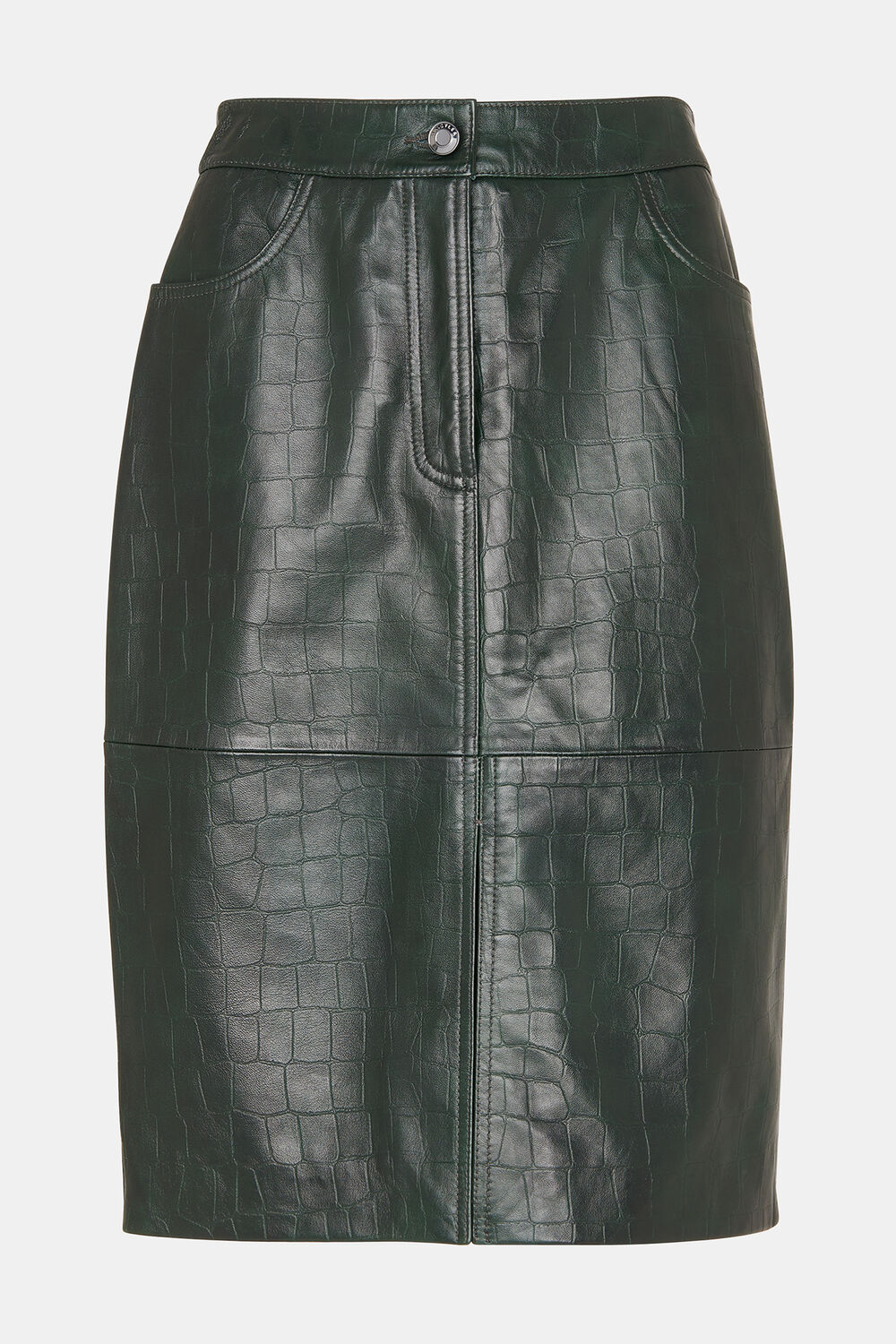 Dark Green Delia Croc Leather Skirt