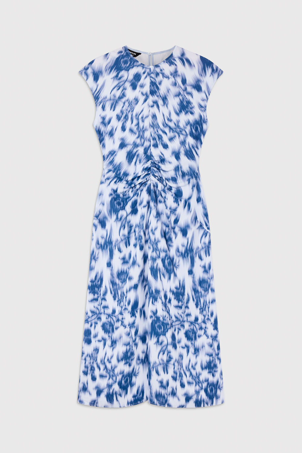 Blue Blurred Floral Crepe Dress