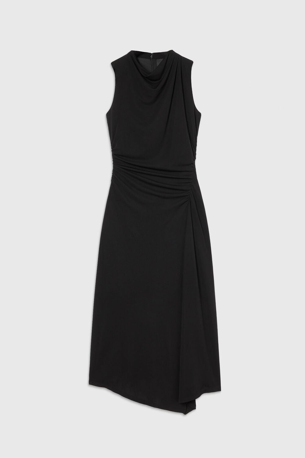 Black Ruched Cowl Neck Jersey Dress