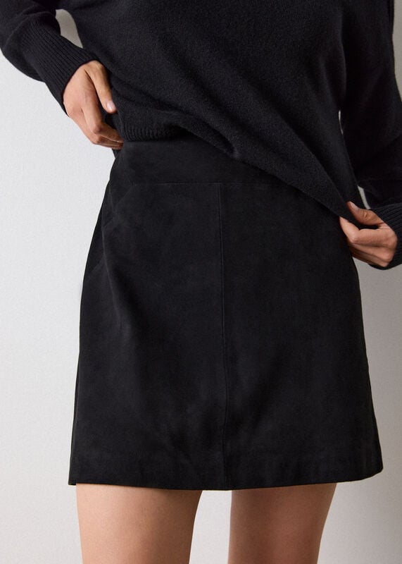 Black Suede A Line Skirt