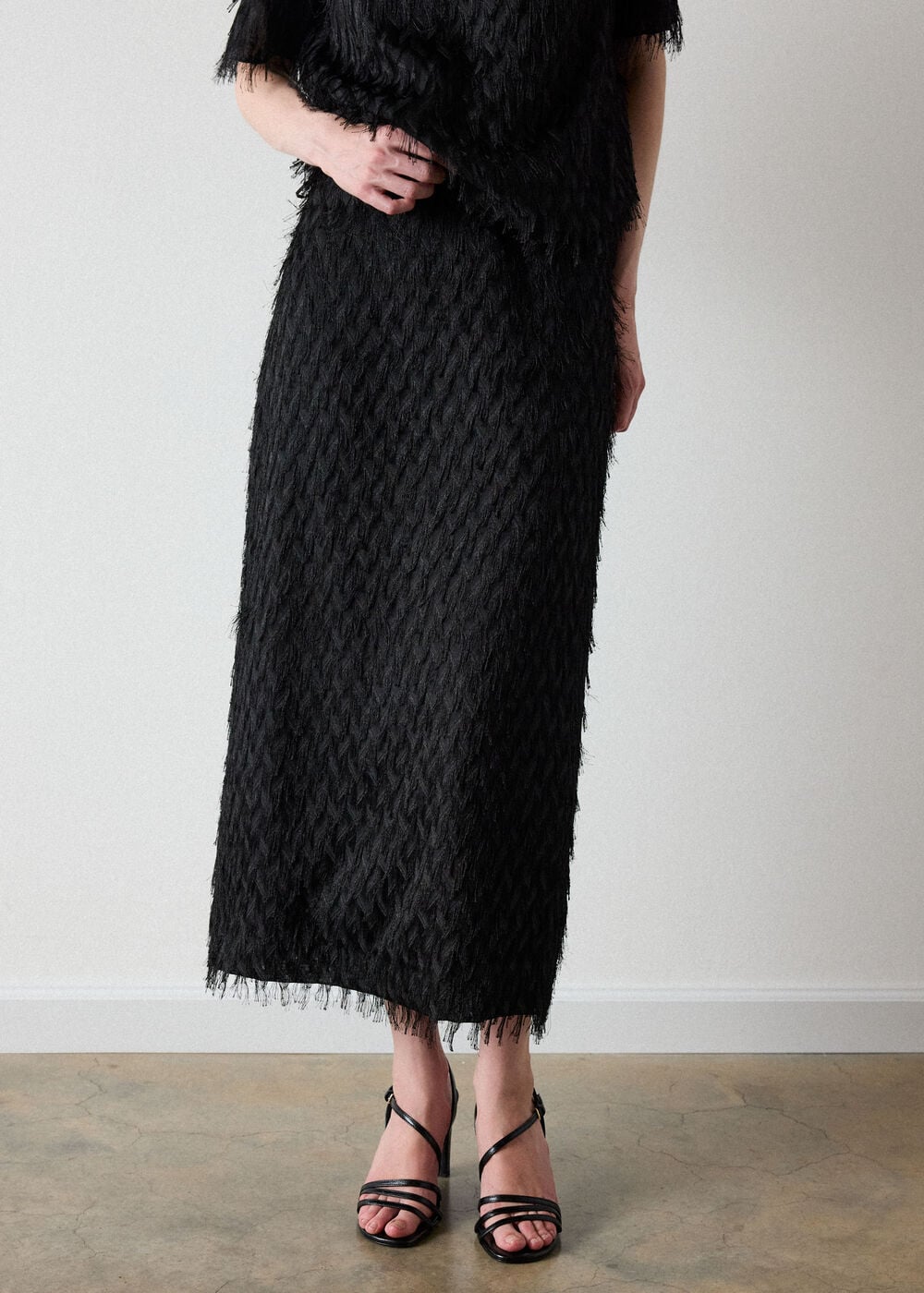 Fringe Textured Midi Skirt