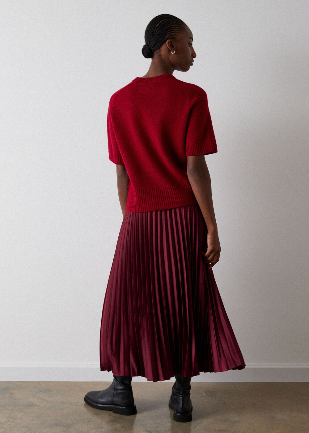 Satin Pleated Midi Skirt