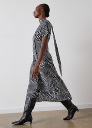 Mixed Spot V Neck Midi Dress