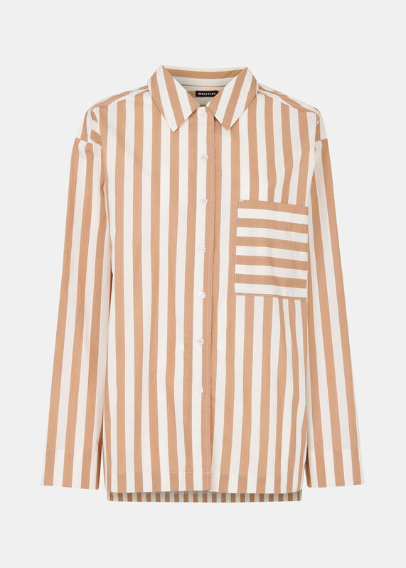 Ivory Cotton Stripe Pajama Shirt 