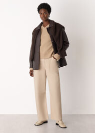 Wool Ribbed Sleeve V Neck Knit