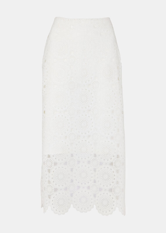 White Lace Column Midi Skirt