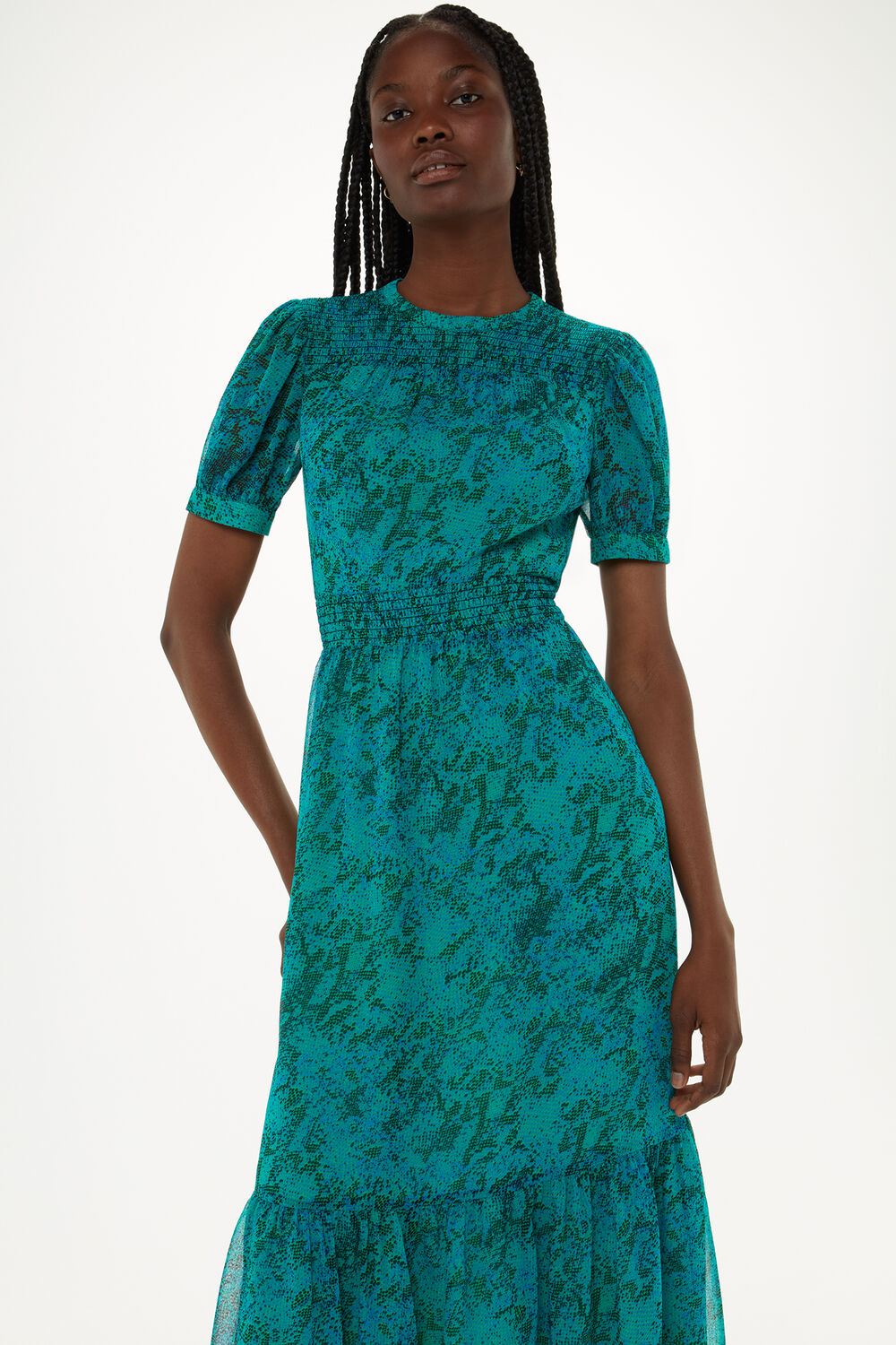 Diagonal Snake Shirred Dress
