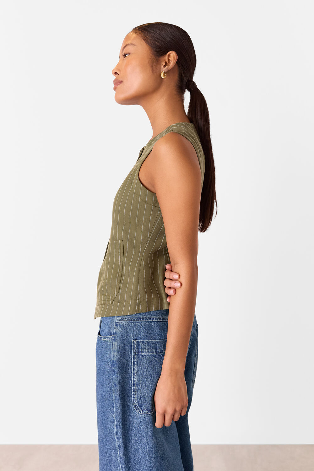 Khaki Petite Lottie Pinstripe Waistcoat