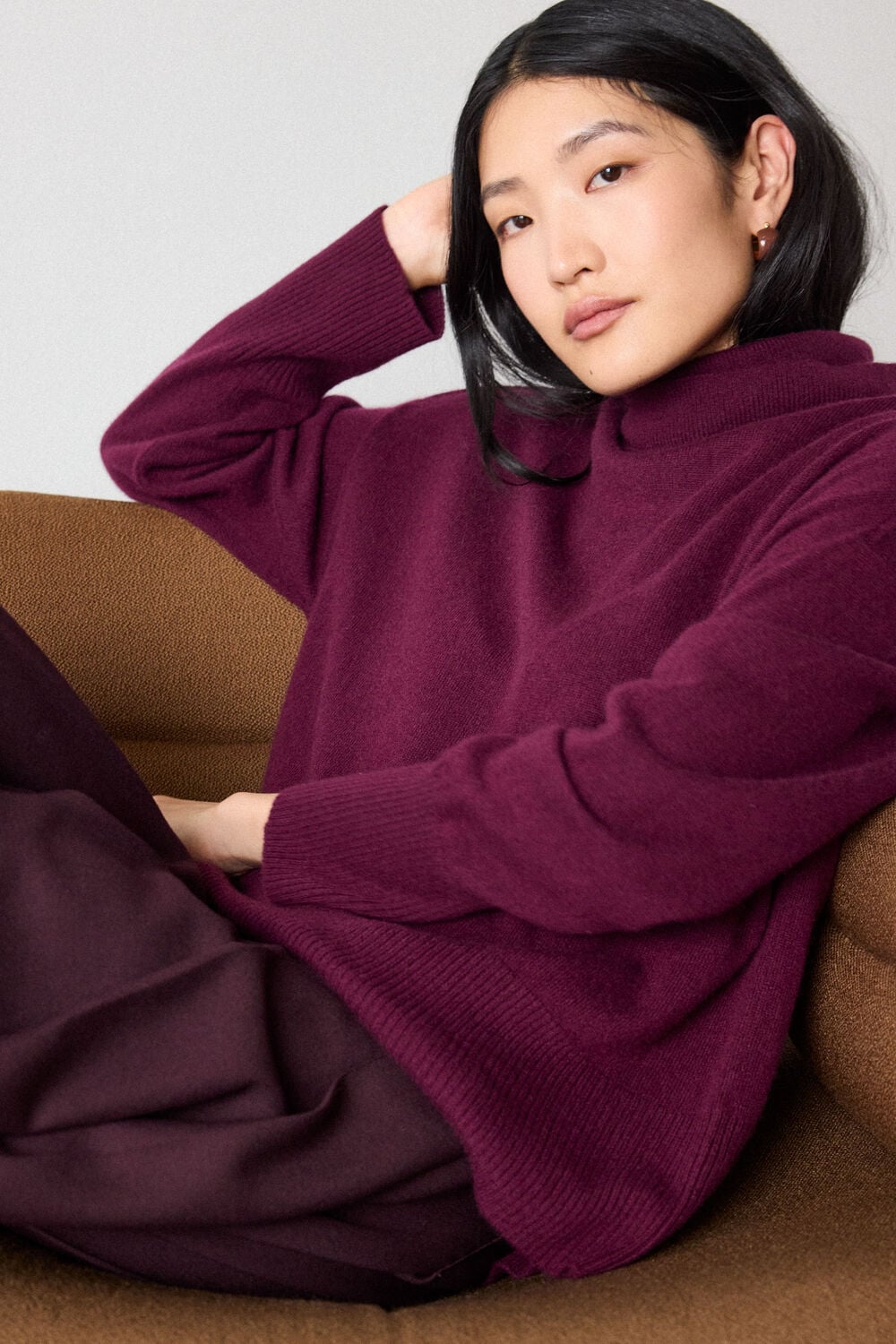 Burgundy Cashmere Seam Roll Neck Knit