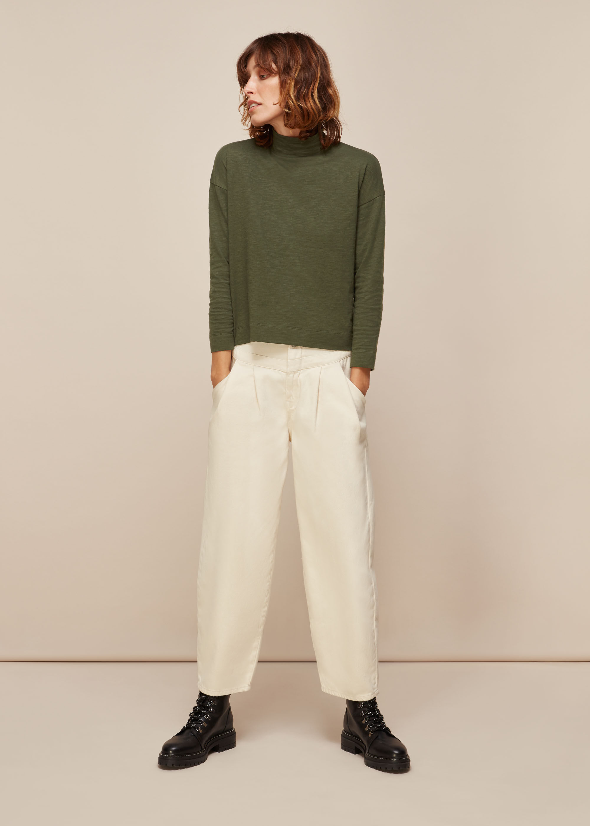 khaki high neck top