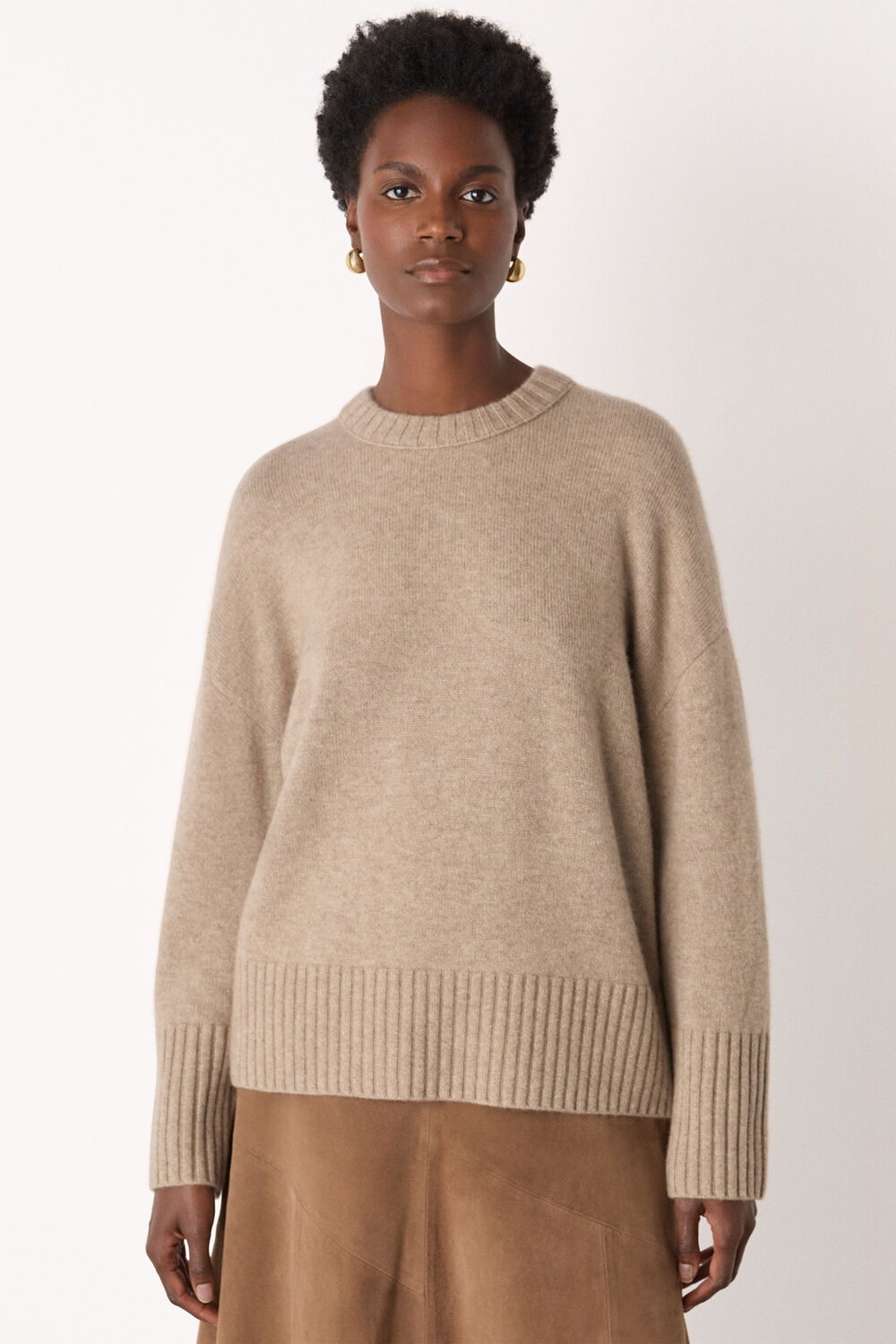 Neutral Heavy Cashmere Crew Neck Knit