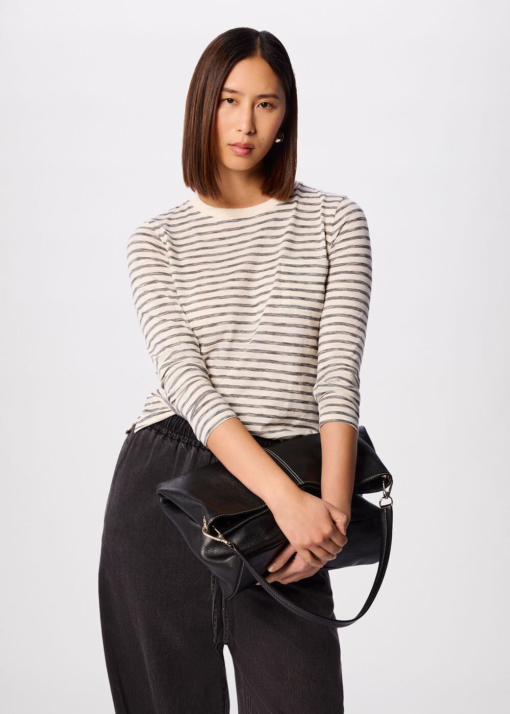 Stripe Crew Neck Pocket Top