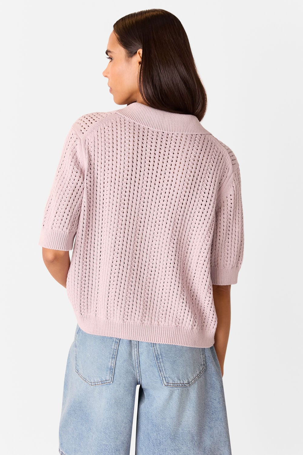 Pointelle Collar Detail Knit