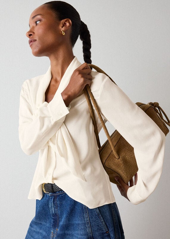 Ivory Tie Viscose Crepe Blouse