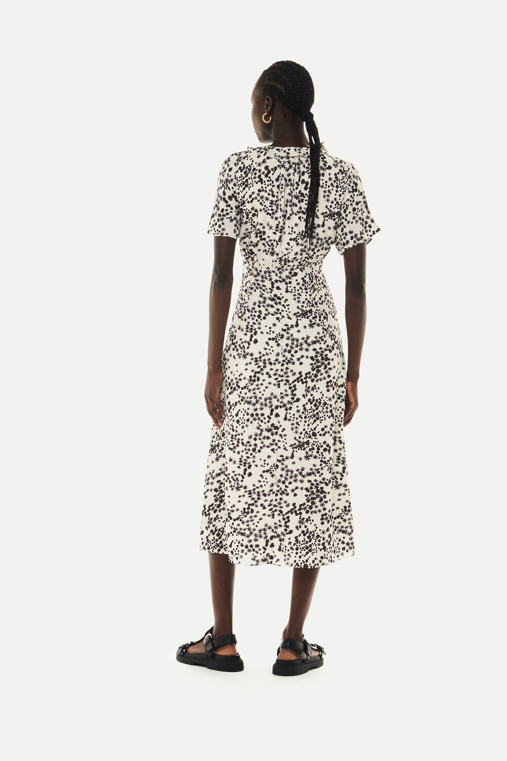 Black Dandelion Floral Midi Dress