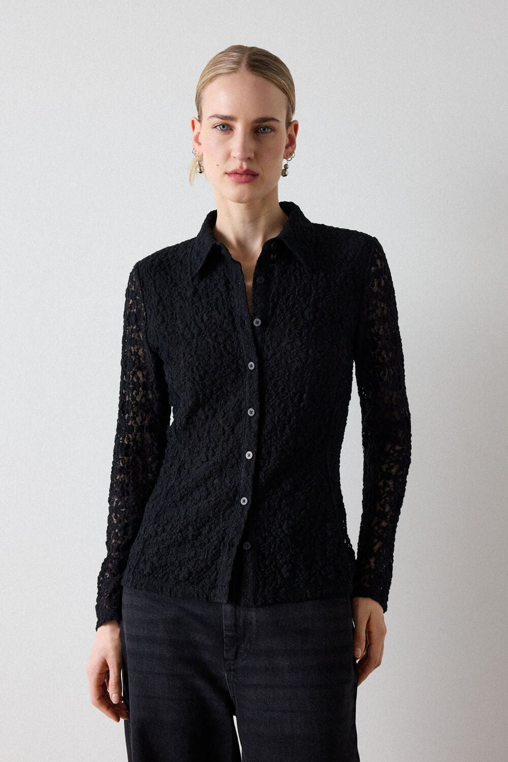 Black Lace Jersey Shirt
