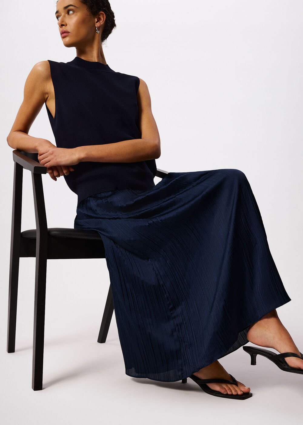 Plisse Column Midi Skirt