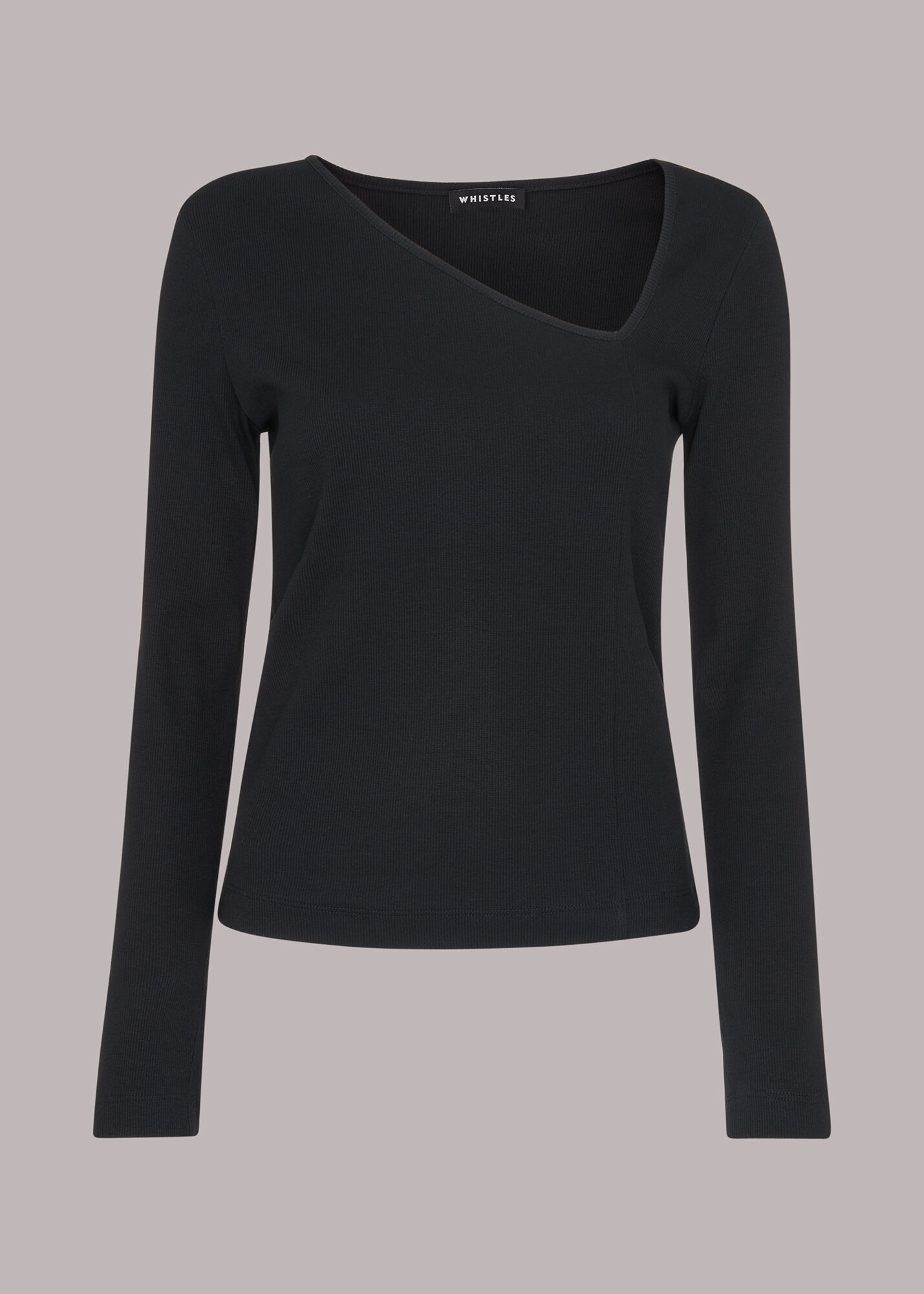 Black Ribbed Asymmetric V-Neck Top | WHISTLES | Whistles US |