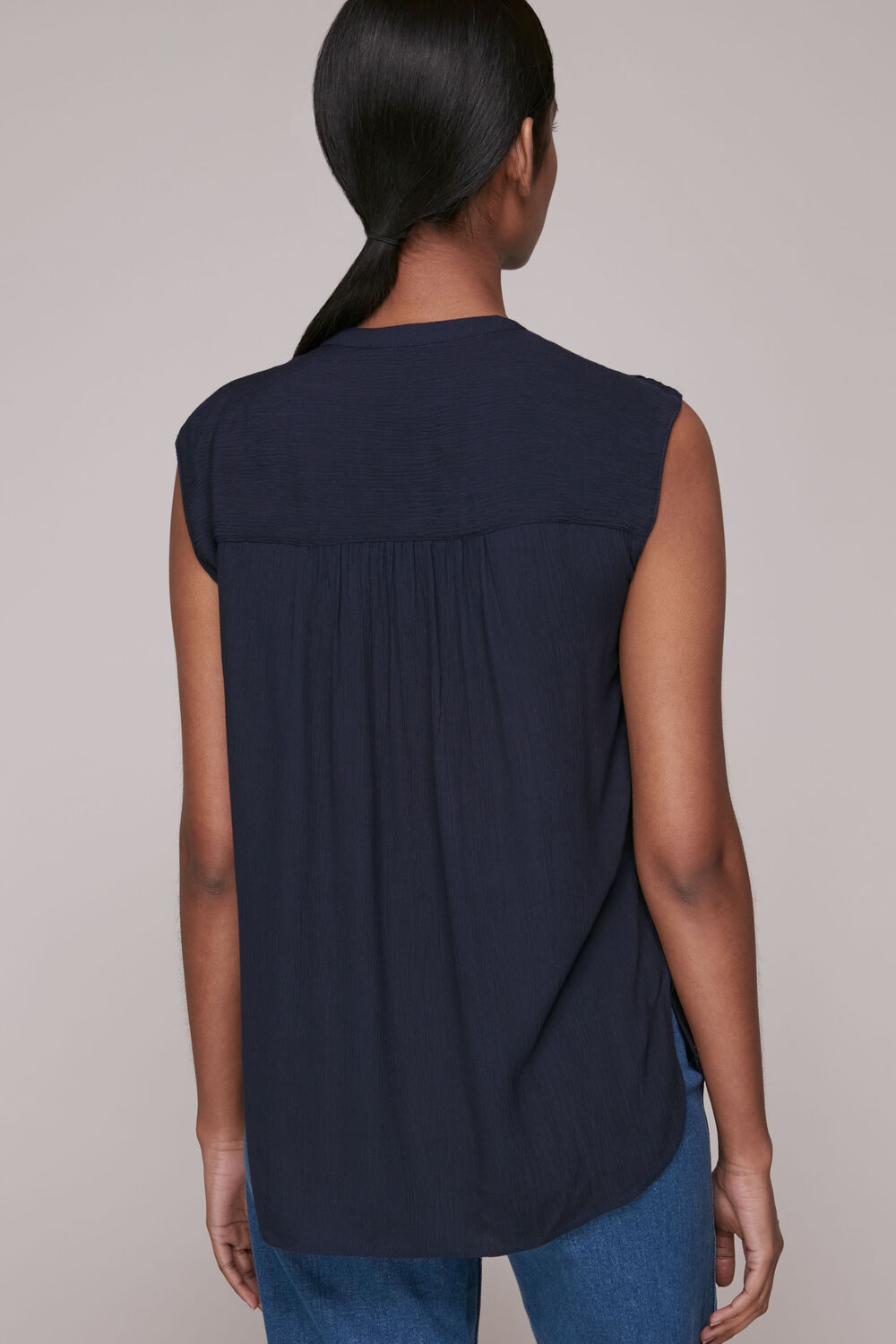 Crinkle Button Front Tank Top