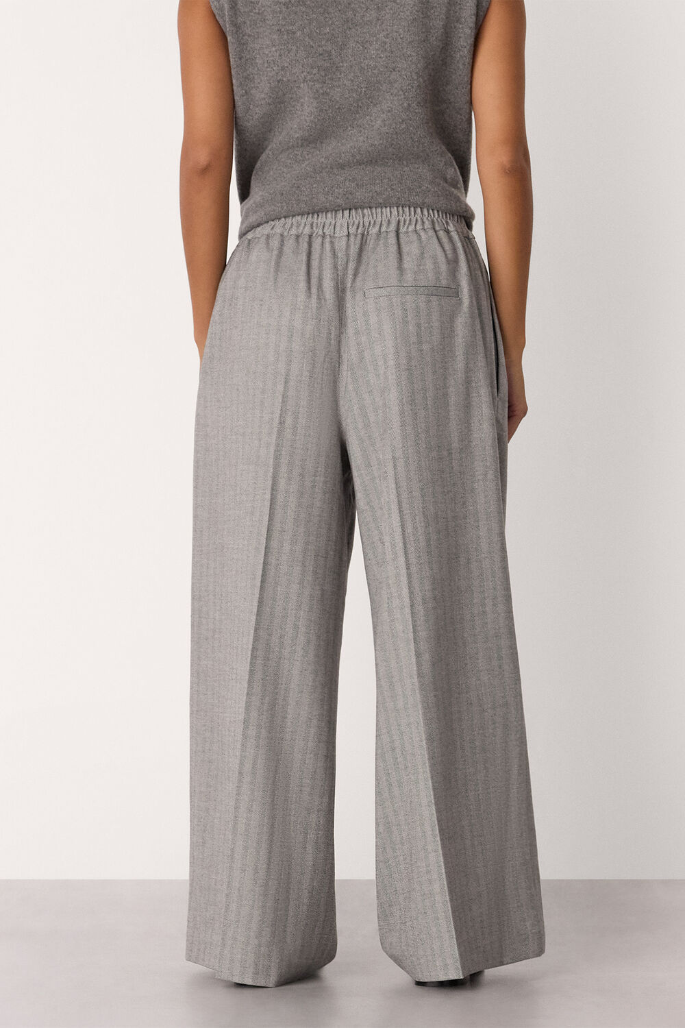 Petite Herringbone Wide Leg Trouser