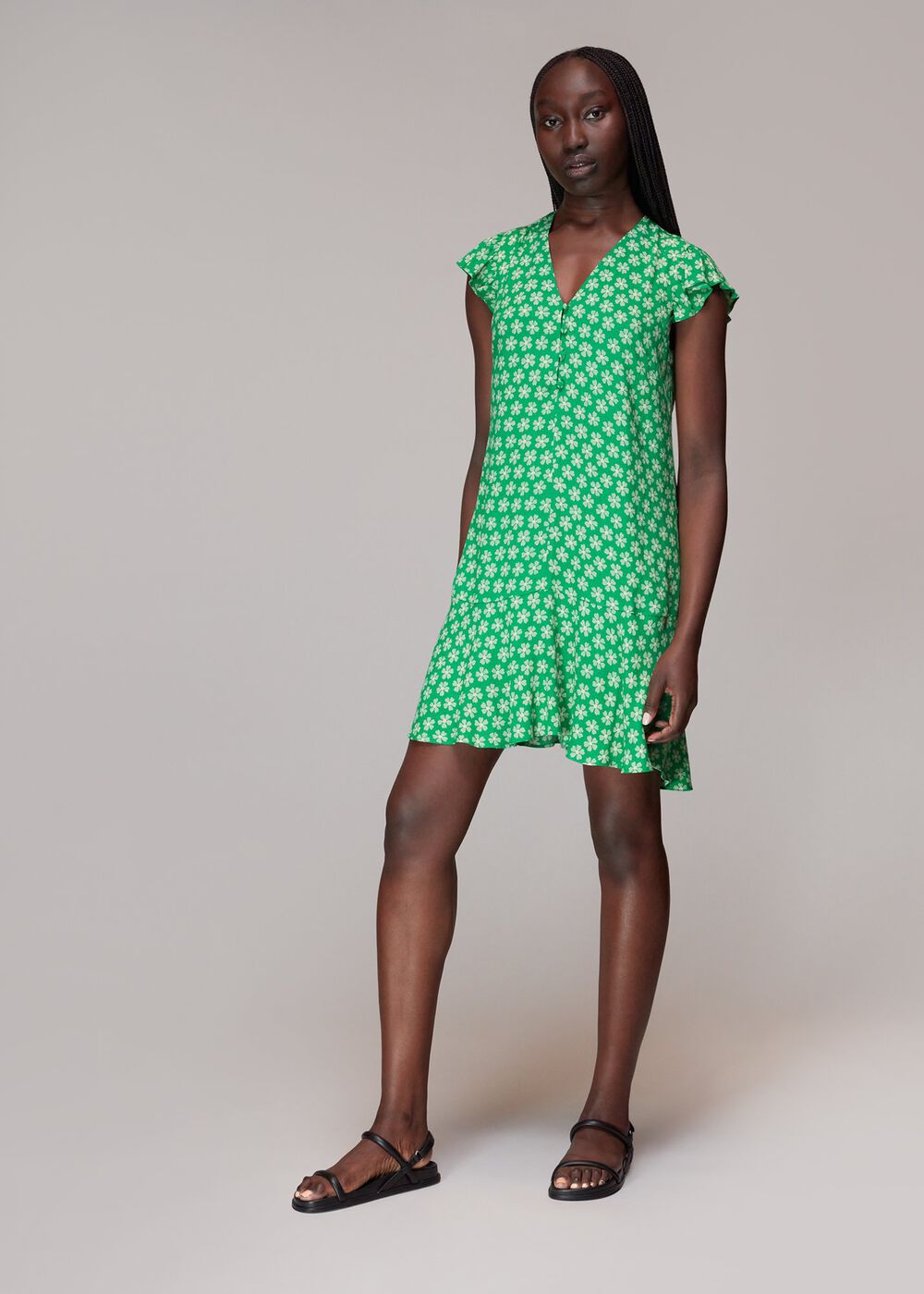 Green Daisy Check Print Flippy Dress
