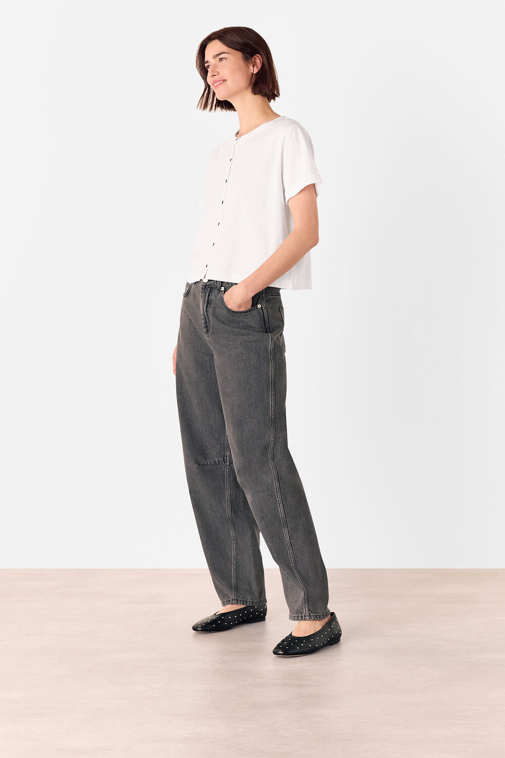 Round Neck Button Up Tee