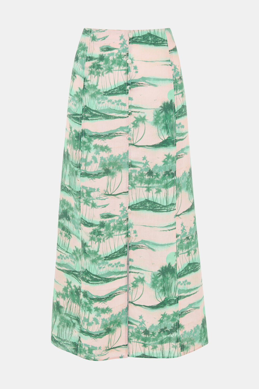 Pink Waving Palms Button Skirt