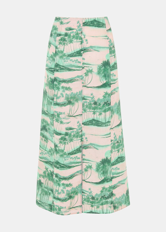 Pink Waving Palms Button Skirt