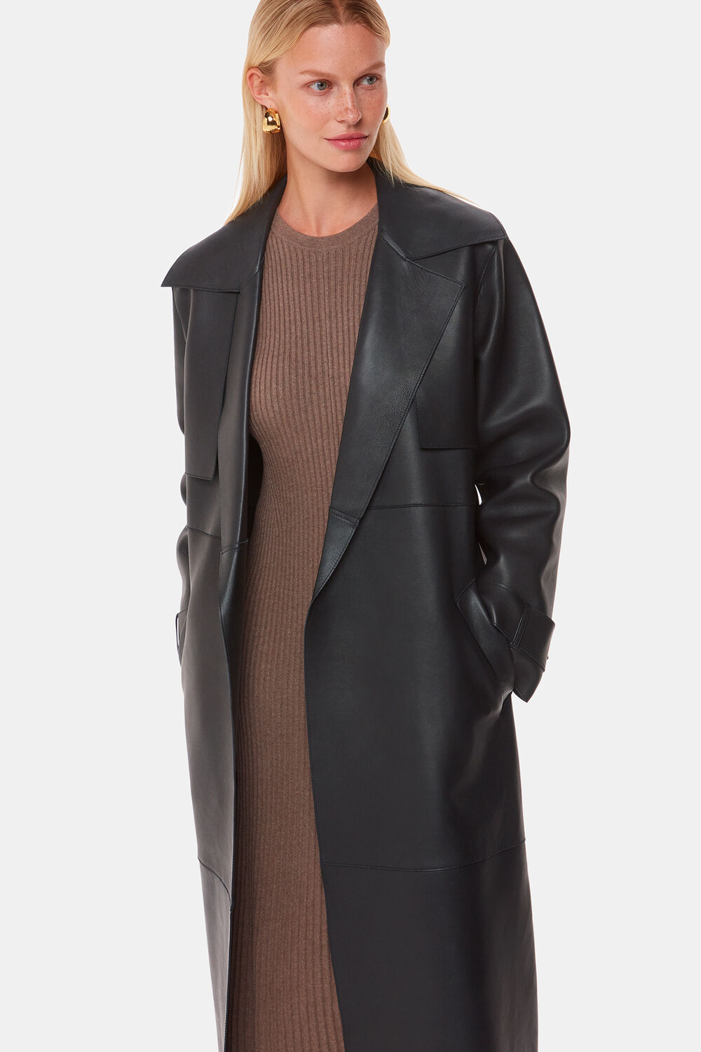Black Faye Clean Bonded Trench Coat