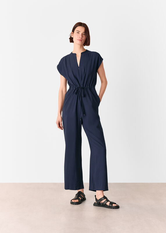 Navy Sleeveless Drawstring Jumpsuit