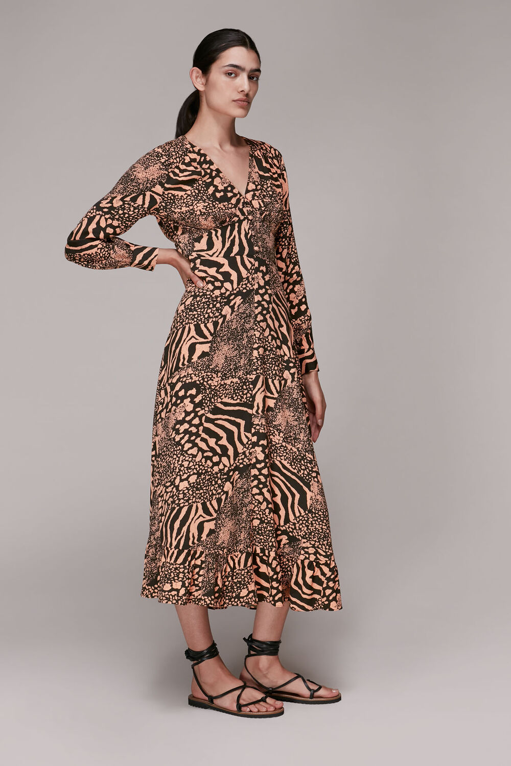 Multicolour Patchwork Animal Midi Dress