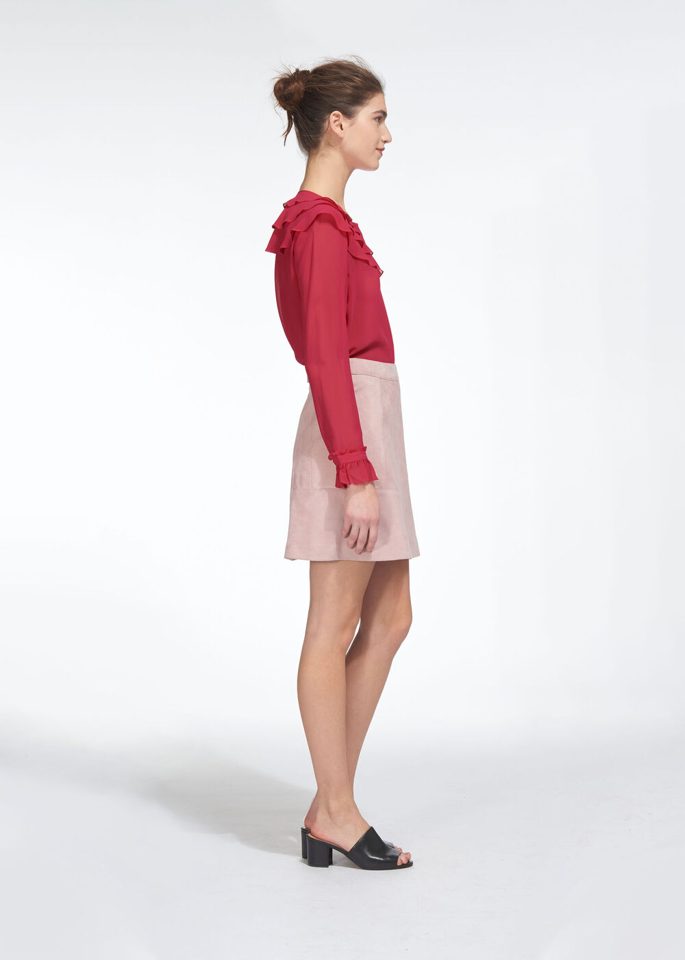 Lizzie Ruffle Silk Blouse Fuchsia