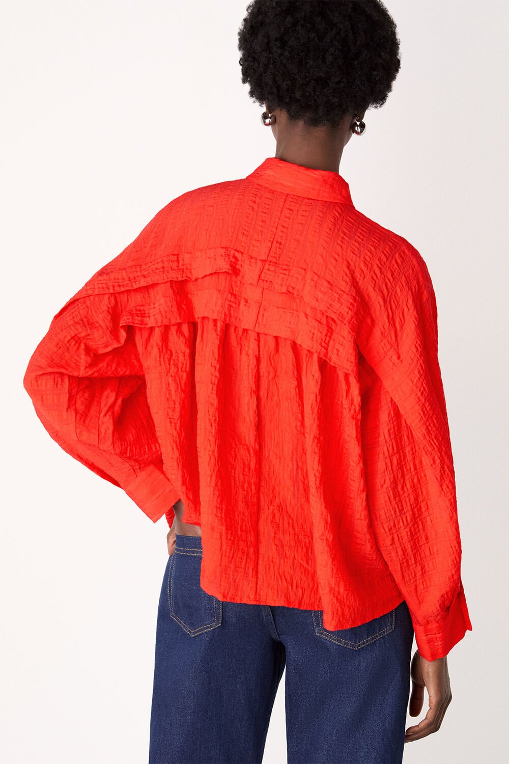 Red Textured Frill Detail Blouse