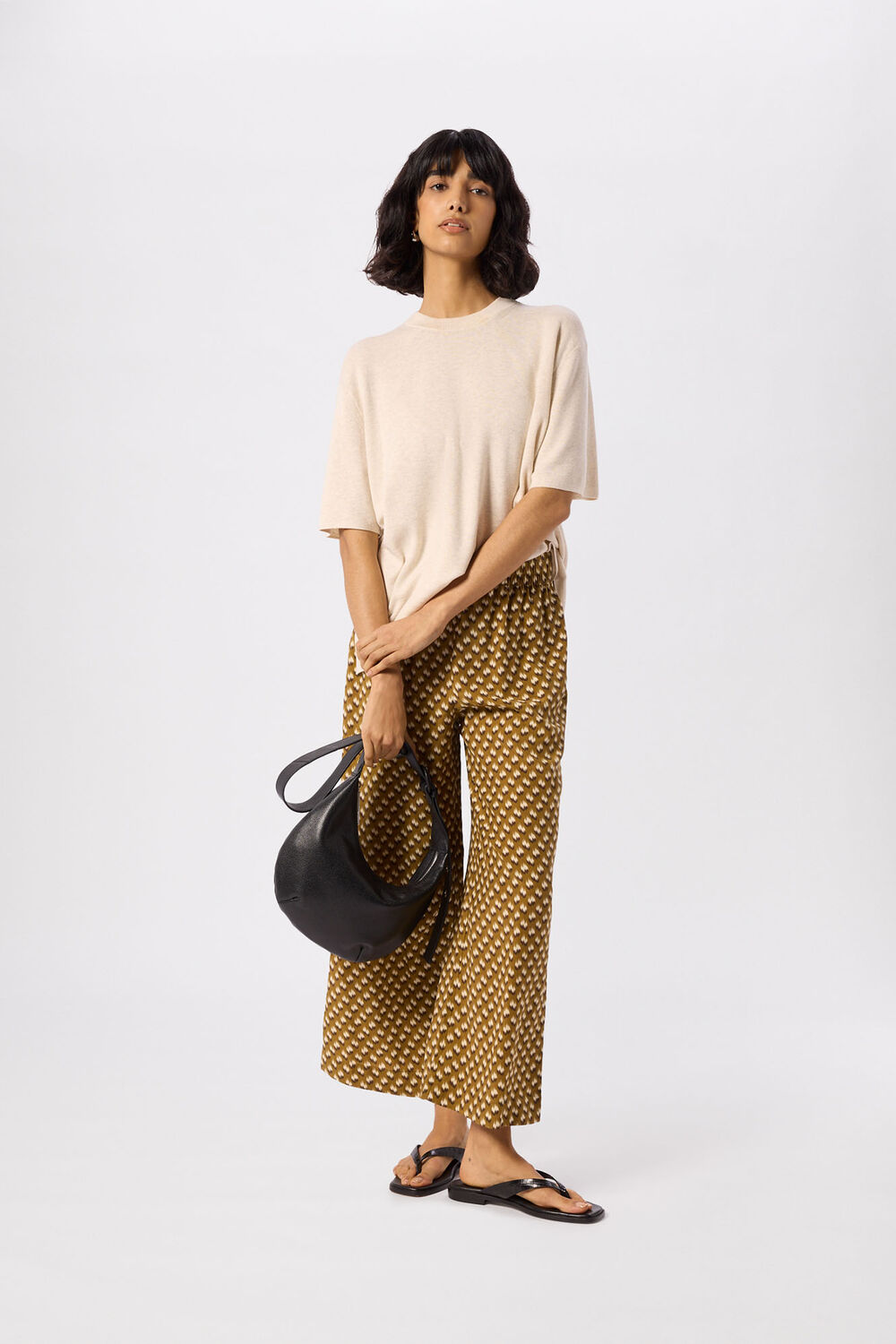 Khaki Ikat Spot Crop Trouser