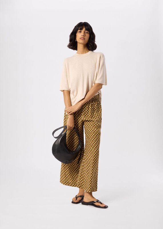 Khaki Ikat Spot Crop Trouser