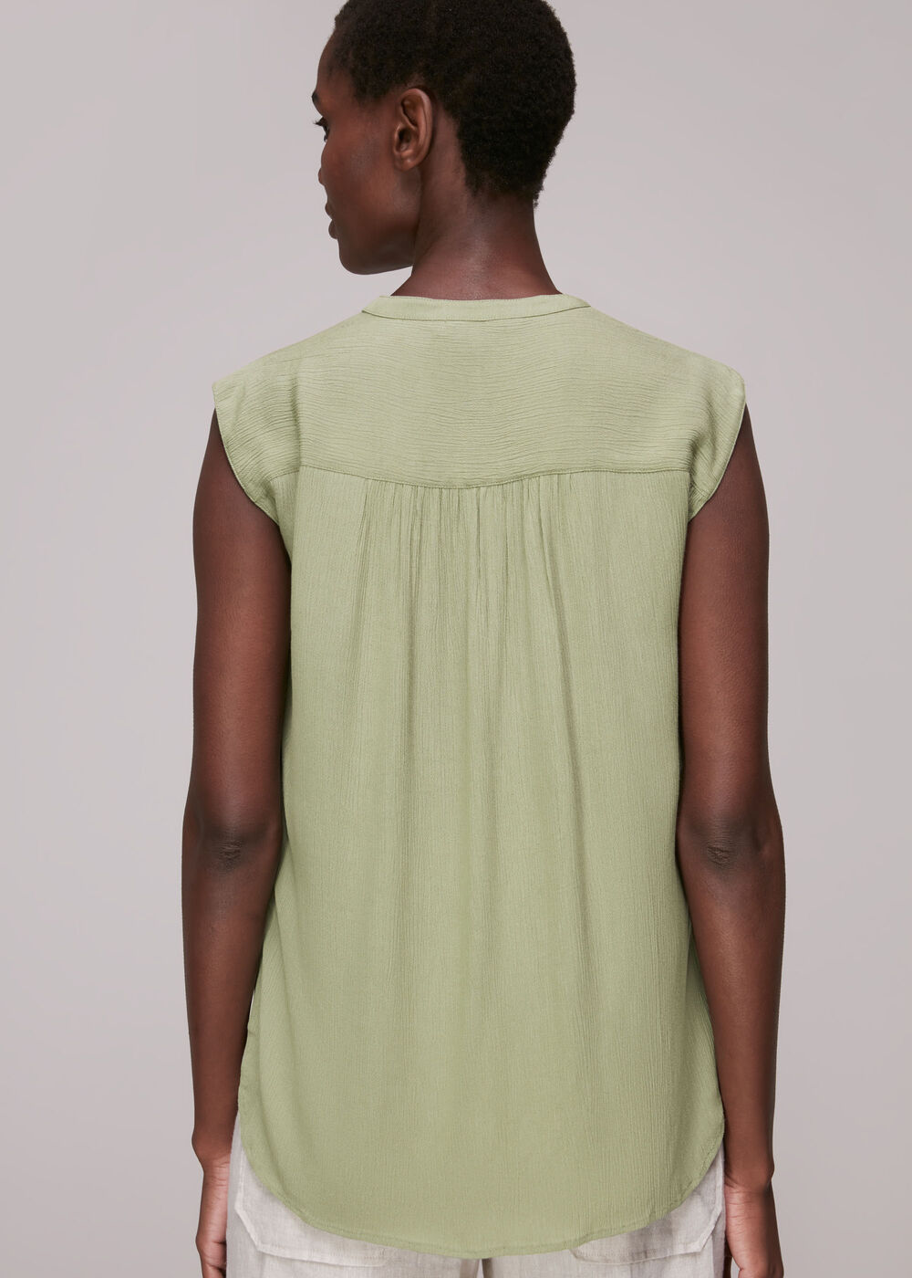 Crinkle Button Front Tank Top