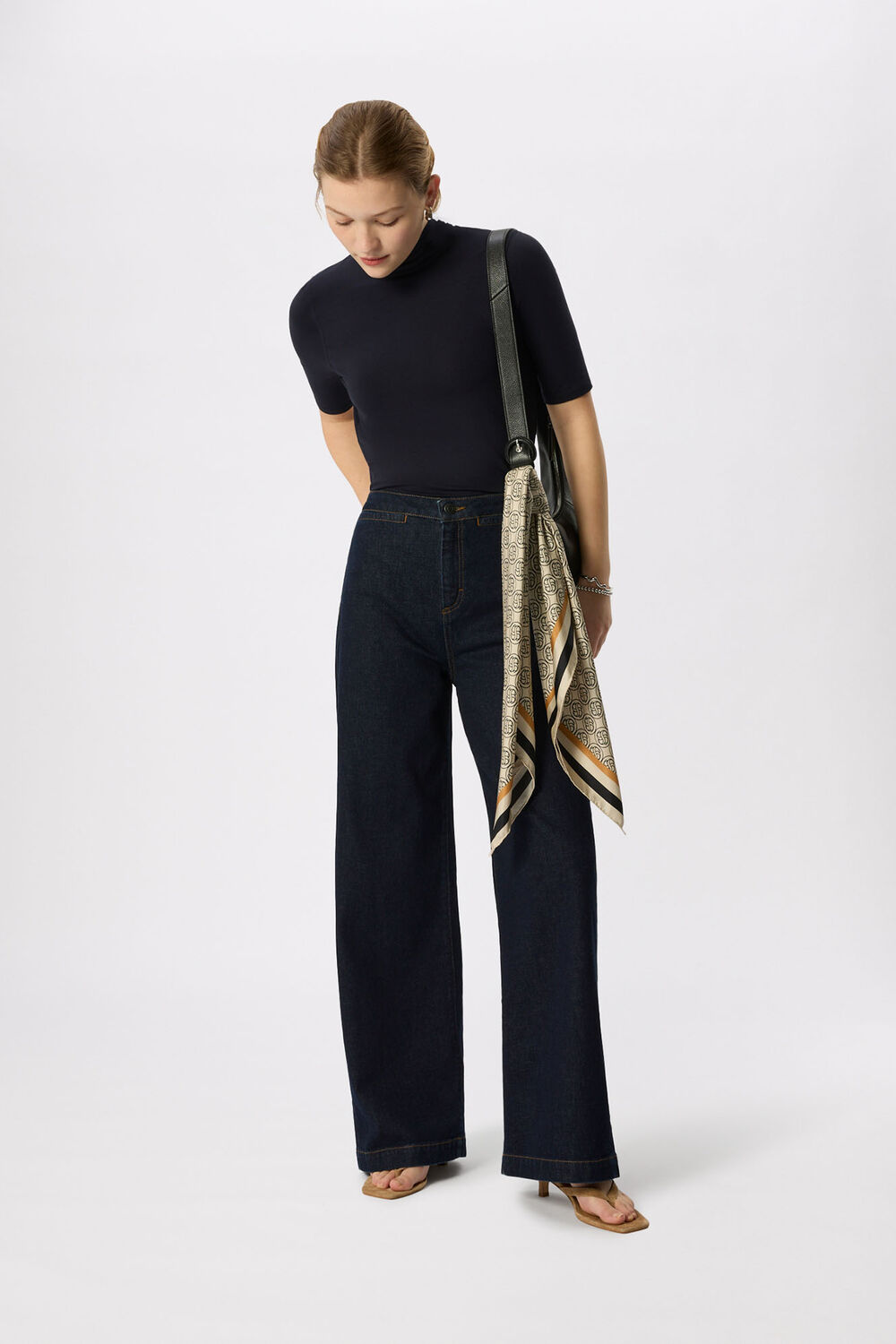 Navy Tie Neck Detail Top