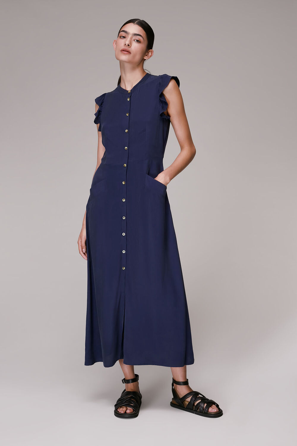 Frill Sleeve Button Dress